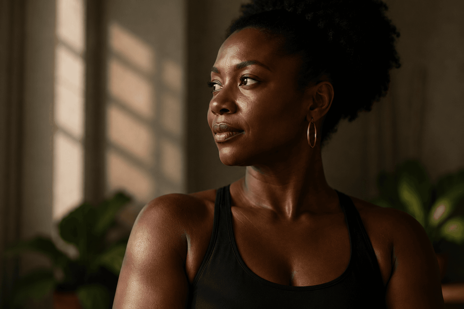 Mulher negra adulta em um retrato natural