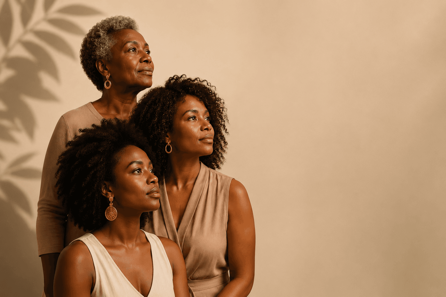 Três mulheres negras de diferentes gerações